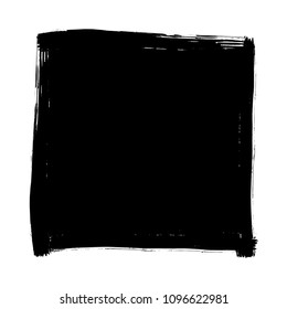 Square artistic grunge brush paint stroke in black isolated over white background. Design element vector illustration.