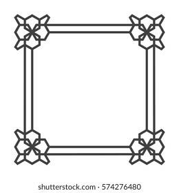 Square asian vector retro frame in black and white. Illustration of ornament