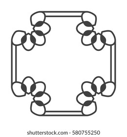 Square asian vector retro frame in black and white with floral elements illustration