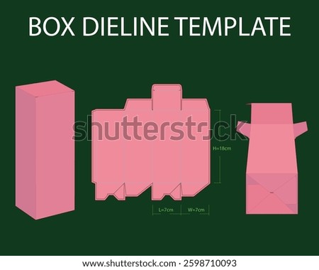 Square Auto Lock Box 7x7x18cm Dieline Template. Design Editable Vectoe File