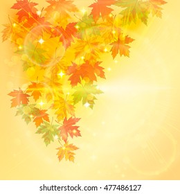 Square autumn background with fallen leaves. Vector illustration.