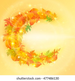 Square autumn background with fallen leaves. Vector illustration.