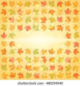 Square autumn background with fallen maple leaves. Vector illustration.