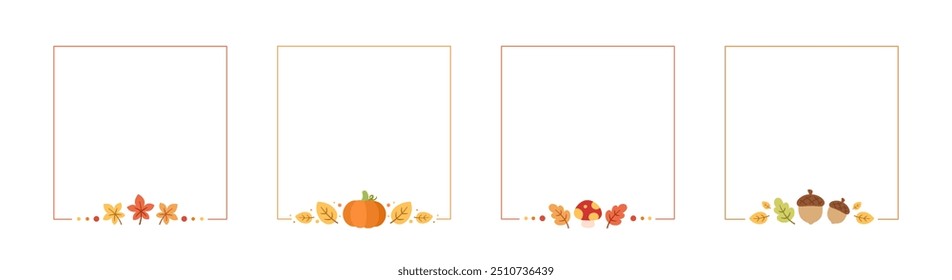 Conjunto de Borda Quadrado de outono Quadrado. Dia das Bruxas, outono e Ação de Graças. Pode ser usado para venda de compras, cartaz promocional, banner, etc. Ilustração vetorial