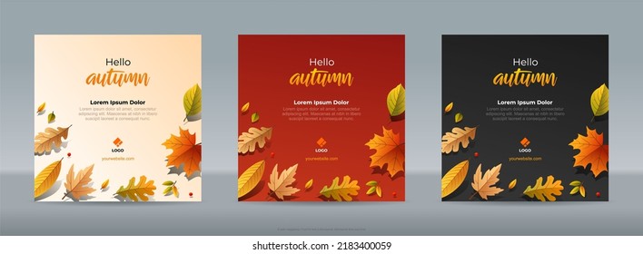 Square autumn leaf greeting social media banner post template