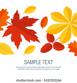 Square autumn template for designs, banners, cards, posters etc. Vector illustration with colorful leaves in flat style