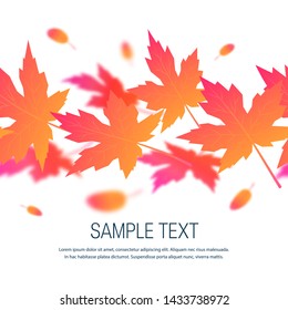 Square autumn template for designs, banners, cards, posters etc. Vector seamless pattern with colorful maple leaves in flat style
