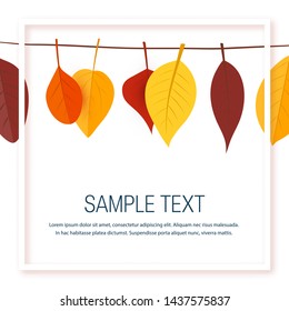 Square autumn template for designs, banners, cards, posters etc. Vector illustration with colorful leaves in flat style