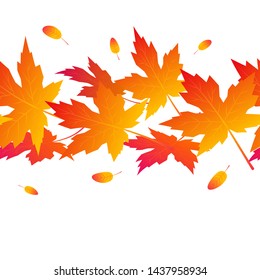 Square autumn template for designs, banners, cards, posters etc. Vector seamless pattern with colorful maple leaves in flat style