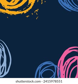 Square background with abstract colored spots , blots and brush strokes. An artistic decorative frame or border with strokes and doodles. Vector illustration in grunge style