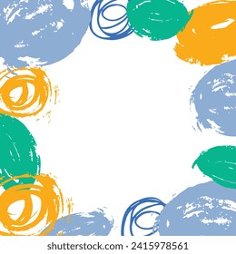 Square background with abstract colored spots , blots and brush strokes. An artistic decorative frame or border with strokes and doodles. Vector illustration in grunge style
