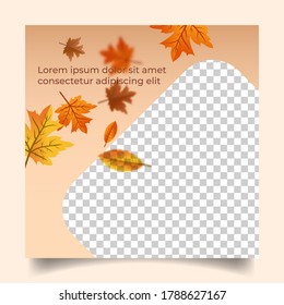 Square background with autumn theme. Suitable for social media post, banner, background and internet ads. Background vector design with photo collage.