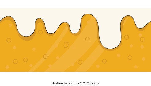 Fondo cuadrado de cerveza con espuma y cielo azul con la inscripción Oktoberfest. Bebida de oro. Festival de cerveza tradicional. Vacaciones de cerveza. Antecedentes de publicidad o anuncio. Ilustración vectorial.