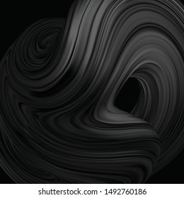 Square background with black abstract twisted shape in motion. Illustration of 3D rendered flow digital art - Vector