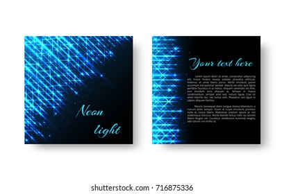 A square background of a brochure with blue neon lights for a Christmas design
