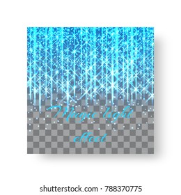 A square background of a brochure with blue neon rays on a transparent background for a Christmas design