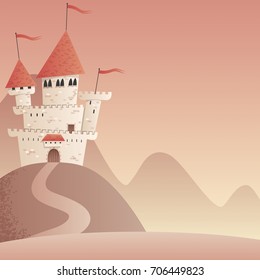 Fondo cuadrado con castillo de fantasía de caricatura y espacio de copia. 
