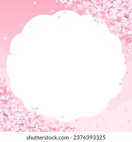 square background of cherry blossoms and pink clouds