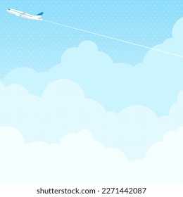 square background of clouds and an airplane flying above them