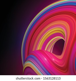 Square background with color abstract twisted shape in motion. Illustration of 3D rendered flow digital art - Vector
