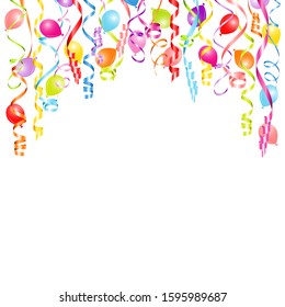 Square Background Colorful Streamers And Balloons Horizontal