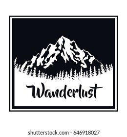 square background of forest landscape with mountains wanderlust