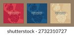 Square background frame set with classic japanese geometric and floral pattern. 