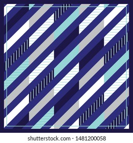 Square background with geometric lines and stripes for silk scarf design