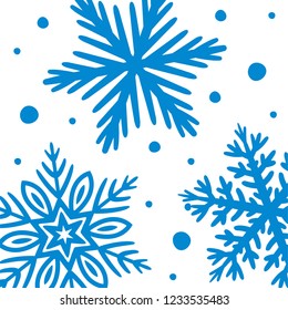 Square background with hand-drawn snowflakes. Simple vector illustration in flat style