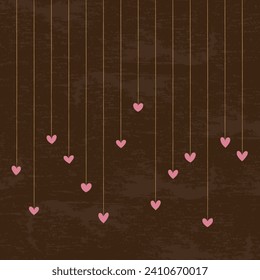 Square background material:　Vector illustration of hanging, hand-drawn hearts lined up