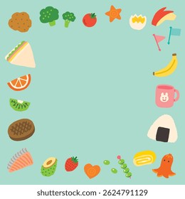 Square background illustration of lunch box food icons