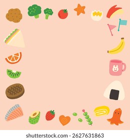 Ilustración de fondo cuadrado de iconos de comida de la caja de almuerzo