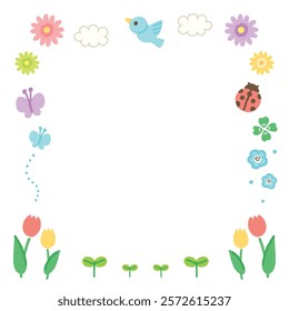 Square background image of cute spring icons