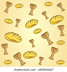 Square background of Maundy Thursday vector illustration. Hand drawing concept. Vector graphic. Bread and glass pattern. 