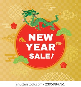 Square background of the New Year holidays sale of the Year of the Dragon. Vector illustration.
