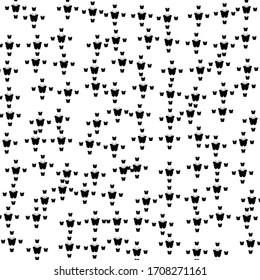 Square background pattern from black butterfly symbols are different sizes. The pattern is random filled. Vector illustration on white background