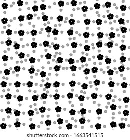 Square background pattern from geometric shapes are different sizes and opacity. The pattern is random filled with big  black geraniums. Vector illustration on white background
