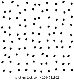 Square background pattern from geometric shapes. The pattern is random filled with  black narcissus flowers. Vector illustration on white background