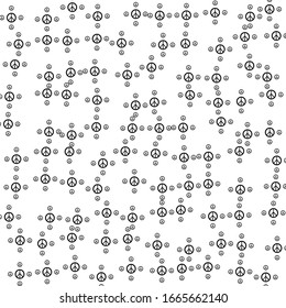 Square background pattern from geometric shapes are different sizes. The pattern is random filled with  black peace symbols. Vector illustration on white background