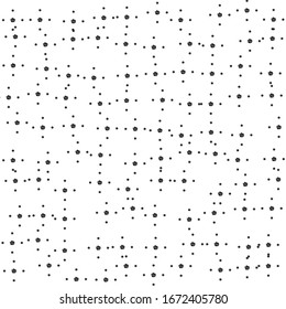 Square background pattern from geometric shapes are different sizes. The pattern is random filled with small  black roses. Vector illustration on white background