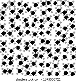 El patrón de fondo cuadrado de las formas geométricas es de diferentes tamaños y opacidad. El patrón está lleno al azar de enormes flores negras de loto. Ilustración del vector sobre fondo blanco