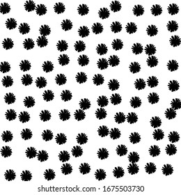 Patrón de fondo cuadrado de formas geométricas. El patrón está al azar lleno de enormes flores negras de manzanilla. Ilustración del vector sobre fondo blanco