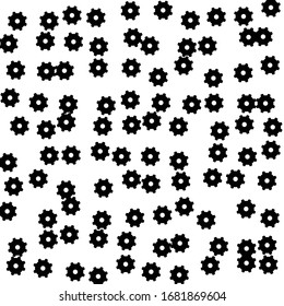Square background pattern from geometric shapes. The pattern is random filled with huge  black gear symbols. Vector illustration on white background