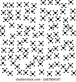 Square background pattern from geometric shapes are different sizes. The pattern is random filled with  black butterfly symbols. Vector illustration on white background