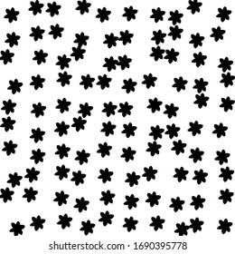 Square background pattern from geometric shapes. The pattern is random filled with huge  black narcissus flowers. Vector illustration on white background