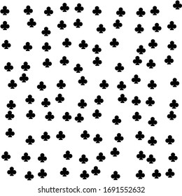 Square background pattern from geometric shapes. The pattern is random filled with big  black clubs. Vector illustration on white background
