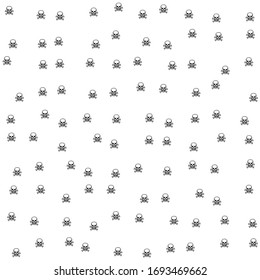 Square background pattern from geometric shapes. The pattern is random filled with  black skulls. Vector illustration on white background