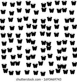 Square background pattern from geometric shapes. The pattern is random filled with huge  black butterfly symbols. Vector illustration on white background
