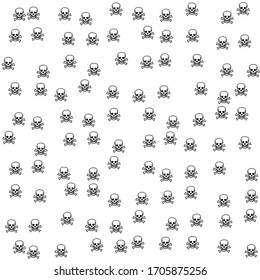 Square background pattern from geometric shapes. The pattern is random filled with big  black skulls. Vector illustration on white background