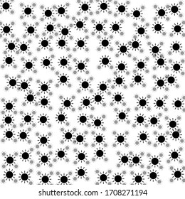 Square background pattern from geometric shapes are different sizes and opacity. The pattern is random filled with huge  black suns. Vector illustration on white background
